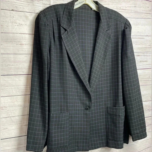 Vintage Womens Union ILGWU Plaid Navy Blue Single Button Lightweight Blazer VTG - Picture 11 of 14